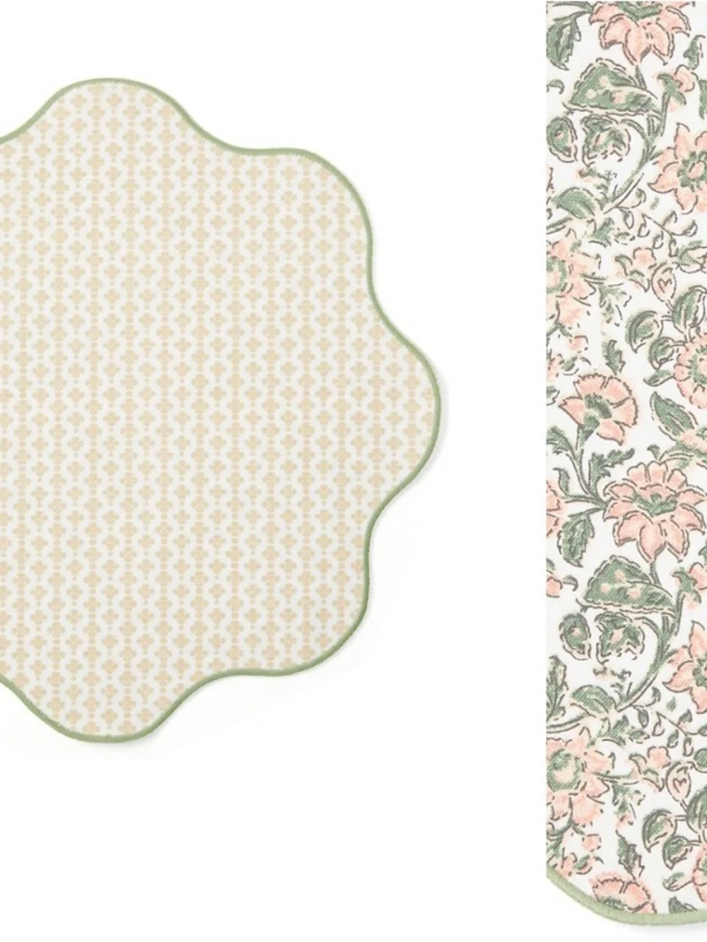 crown & ivy Pink Floral Scalloped Placemats with Green Trim set of 4 NWT